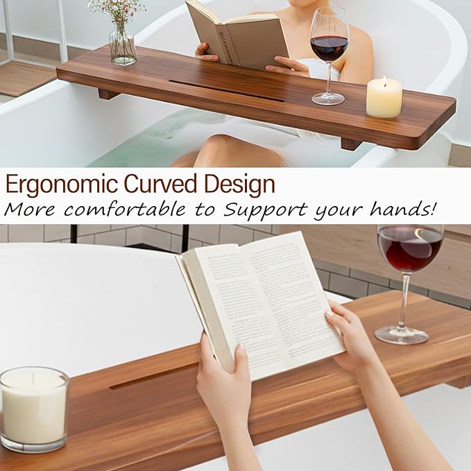 Premium Acacia Wood Bathtub Tray Caddy for Standard Tub, 29.5" L Adjustable Bath Tray for Tub, Luxury Spa Bathroom Tray Organizer Table, Bath Tub Accessories for Women, Housewarming, Birthday Gifts