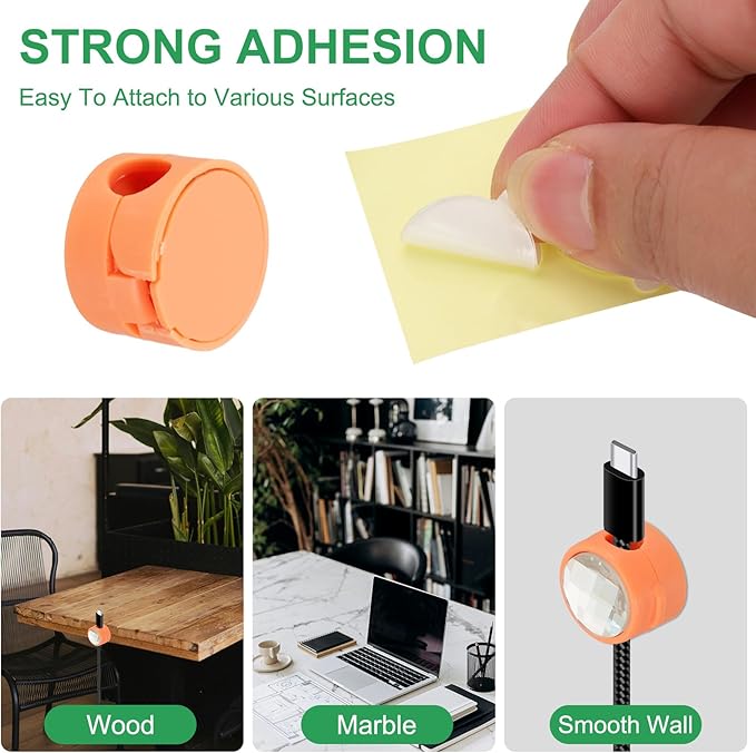 PATIKIL Cable Organizer Holder, 12 Pcs Magnetic Spring Desk Cable Management Clips Adhesive Cord Holder Keeper for Office Desktop Wall Car, Orange