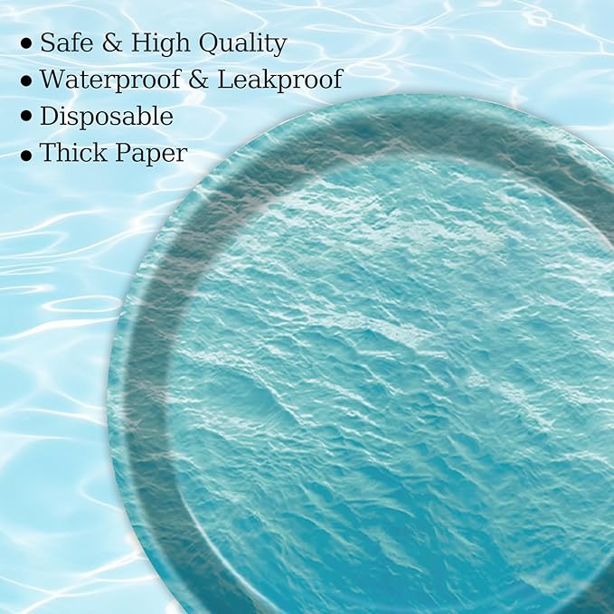 50PCS Ocean Sea Party Paper Plates 7 Inch, Disposable Ocean Waves Birthday Party Supplies Cake Dessert Plates for Baby Shower Birthday Decorations (Ocean)