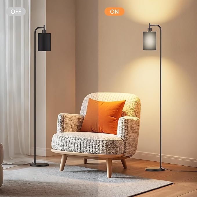 SIBRILLE Floor Lamp with Linen Shade, Dimmable Tall Standing Lamp with Remote Control & 3 Color Temperatures, Modern Floor Lamps for Living Room Bedroom Office Corner, 9W LED Bulb Included