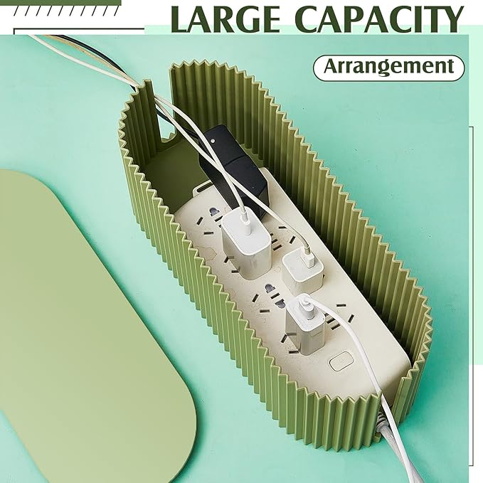 Marsui 2 Pcs Green Cable Management Organizer Box for Hiding Wires, Home Office Desk Floor Cord Organizer, 11.8 x 5.1 x 4.3 Inch Cord Strip Protect Holder Wire Storage