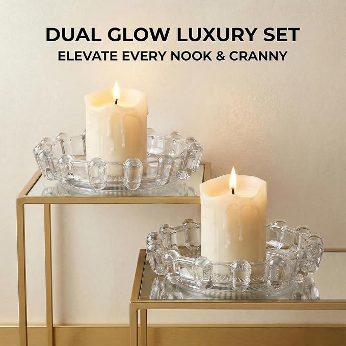 Bubble Smoky Glass Candle Holder – Modern Anthropologie-Inspired Decor Dish for Small Candles & Diffusers | Stylish Tabletop Accent for Home Bar & Cozy Living Spaces (2, Clear)