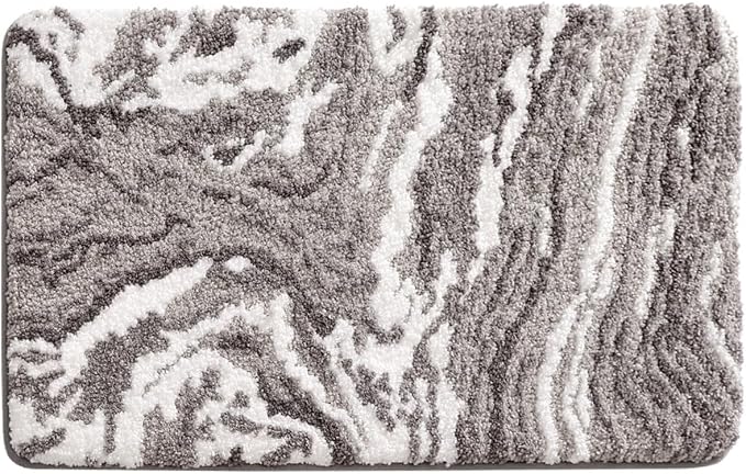Ankah Luxurious Nordic Bathroom Rug, Extra Soft Fluffy Bath Mat, Absorbent, Non-Slip, Easy to Care and Fast Drying, Modern Style Marble Pattern Shower Rug, Home Decor Accessories, 17.3"x29.9", Gray