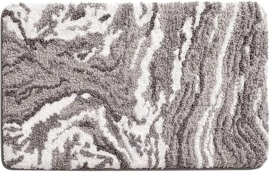 Ankah Luxurious Nordic Bathroom Rug, Extra Soft Fluffy Bath Mat, Absorbent, Non-Slip, Easy to Care and Fast Drying, Modern Style Marble Pattern Shower Rug, Home Decor Accessories, 17.3"x29.9", Gray