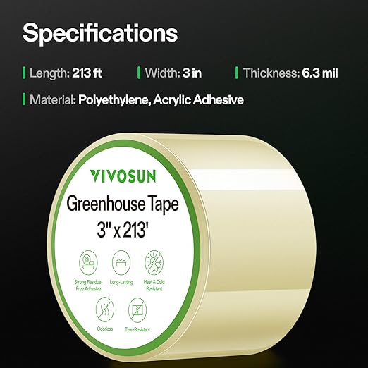 VIVOSUN Greenhouse Repair Tape, 6.3 mil 3" x 213' Weatherproof Clear Poly Patch Tape, Heavy Duty Greenhouse Sheeting Coverings Film Tape for Plastic Sheeting and Tents