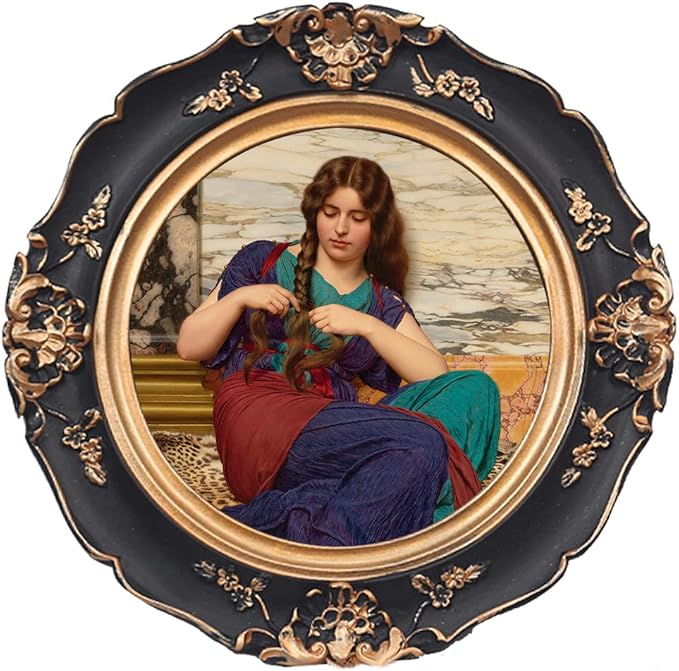 WINPLUS+ Vintage Picture Frames 4x4 Round,Luxury Antique Photo Frames With Golden Embossed Flower Furnishing, Retro Style Decor, Wall and Tabletop Display, Art Gallery (4 * 4-Black)