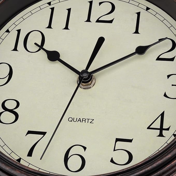 Foxtop 9 Inch Wall Clock Battery Operated Silent Non-Ticking Small Classic Vintage Retro Wall Clock Decorative for Kitchen Living Room Home Office (Bronze)
