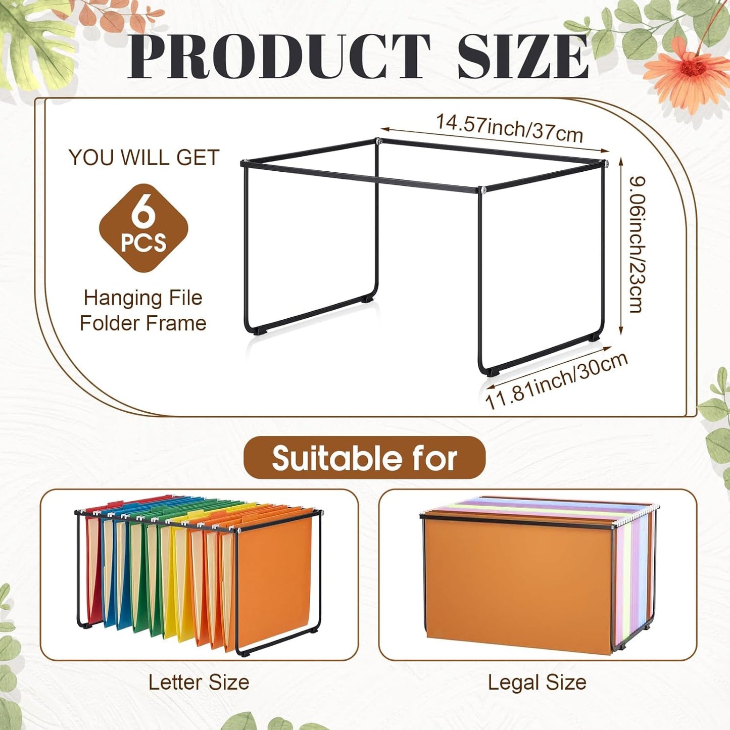 Skiennix Heavy Duty Hanging File Folder Frame - Legal/Letter Size Organizer | 14.57" x 11.81" x 9.06" - Black