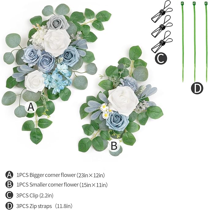WEIERYUE(Pack of 2 Artificial Flowers Decorations,Artificial Arch Backdrop Garlandfor Ceremony Party Reception Entrance Welcome Easel Door Floral Decor Wall Home Entryway Outdoor(Blue of The Sky)