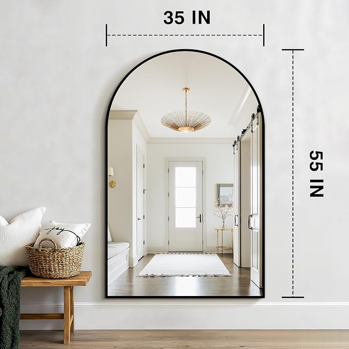 FICTOR Bathroom Mirror for Wall, Arched Vanity Bathroom Mirror for Over Sink, Metal Framed with HD Shatter-Proof Glass for Entryway, Living Room,Bedroom(35” x 55”, Black)