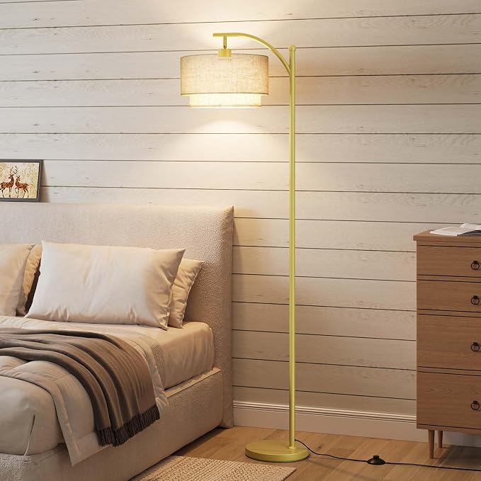 SUNMORY Floor Lamps for Living Room with 12W LED Bulb, Arc Floor Lamp with 3 Color Temperatures, Modern Floor Lamps with Adjustable Double Fabric Shades, Tall Standing Lamp for Bedroom, Corner