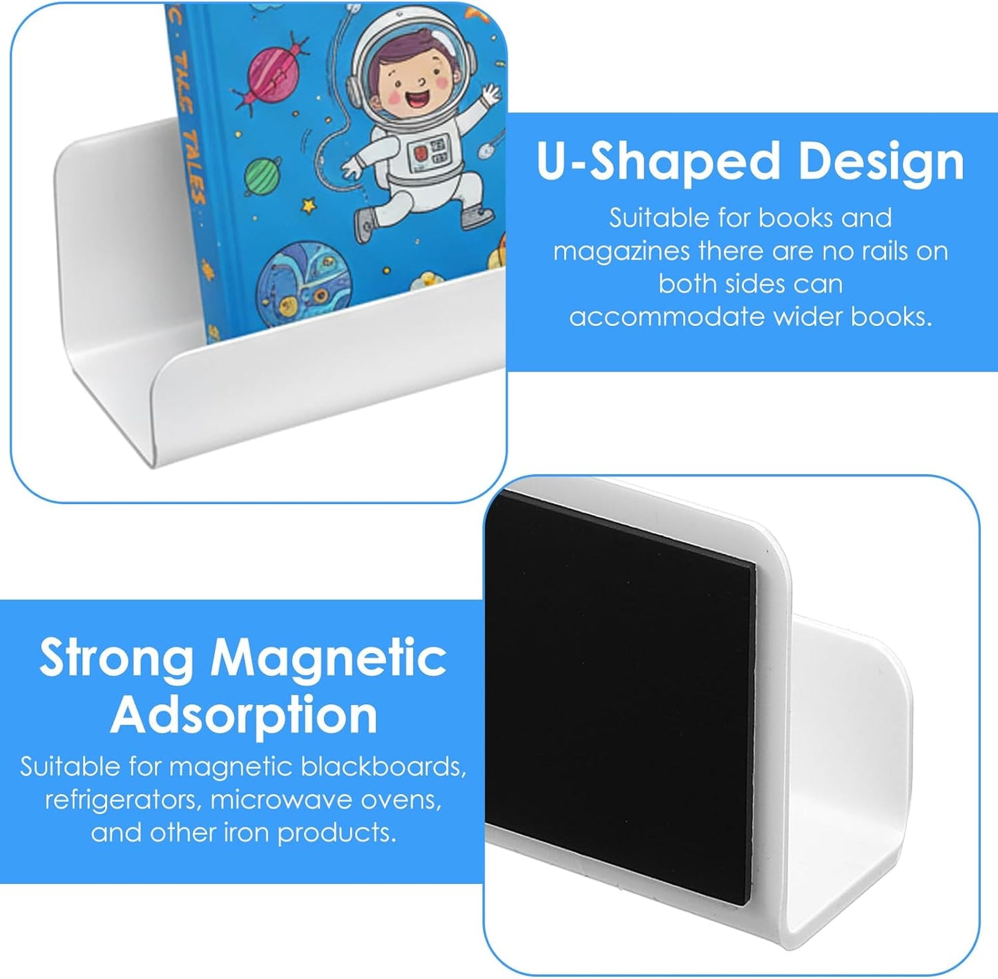 Skiennix Magnetic Book Shelf - Heavy-Duty Acrylic Holder with 8 lbs Capacity | Versatile Whiteboard Organizer (White)