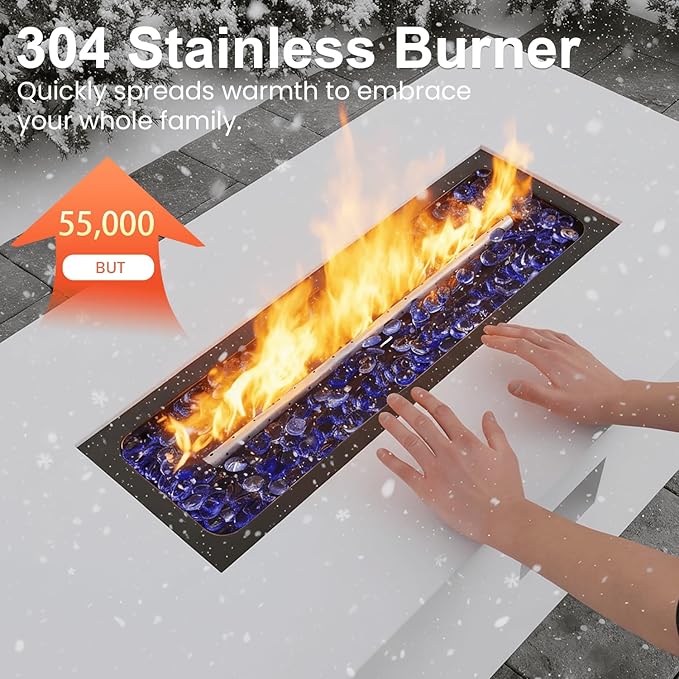 Aeeiua 42" Propane Fire Pit Table Set with Tank Holder, Rectangle 2-Piece Outdoor Firepit Wind Guard, Lid, Glass Stones and Cover