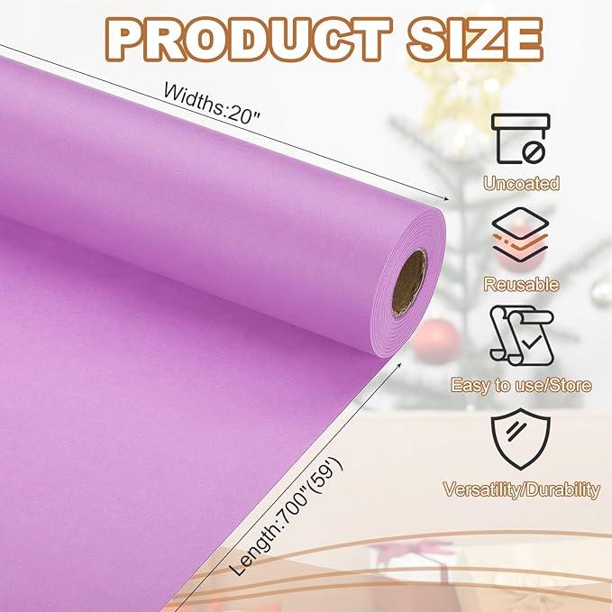 PATIKIL Wrapping Paper, 20" x 700"(59') 70 GSM Craft Paper Roll Kraft Packing Paper for Poster Bulletin Board, Gift Wrapping, Light Pink