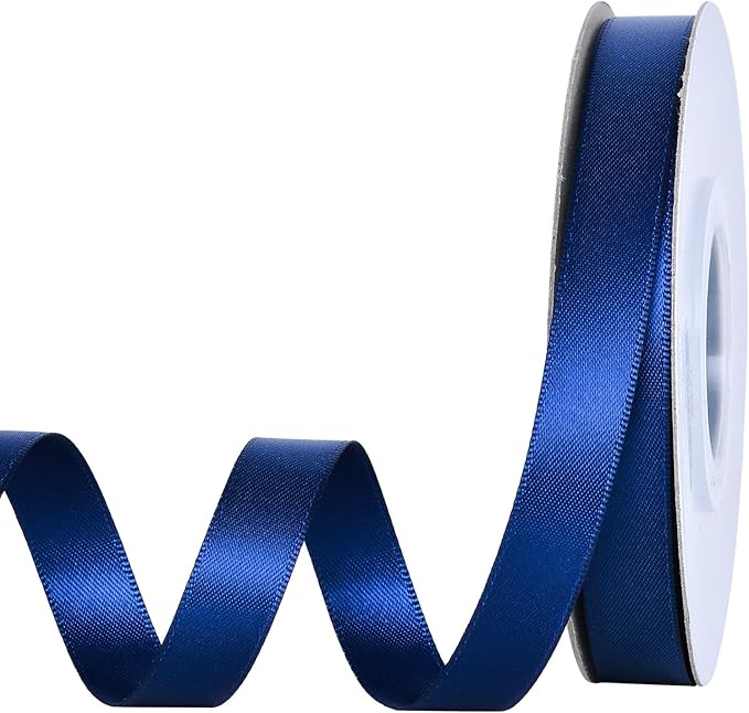 YAMA Navy Blue Double Faced Satin Ribbon, 1/2 Inch 25 Yards, Navy Ribbon for Gift Wrapping Crafts Hair Bows Wedding Party Decoration