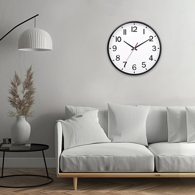 Wall Clocks Battery Operated 12 inch Modern Wall Clock,Silent Non Ticking Wall Clock for Living Room Bedroom Kitchen Office Classroom Decor (White and Black)