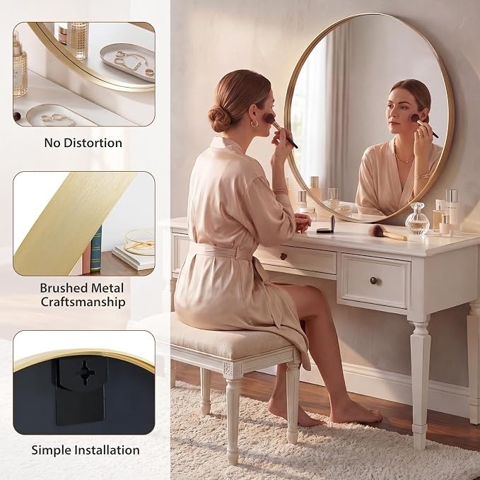 Sweetcrispy Bathroom Round Mirrors for Over Sink, 30 Inch Wall Circle Mirror with Matte Metal Frame, Modern Wall Mount Vanity Mirror for Home Decor, Living Room, Bedroom, Gold