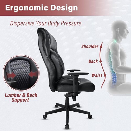 CLATINA Executive Managerial Chair - Heavy Duty Ergonomic Leather Office Chair | High Back, 3D Adjustable Arms, Lumbar Support, Black, 400LBS