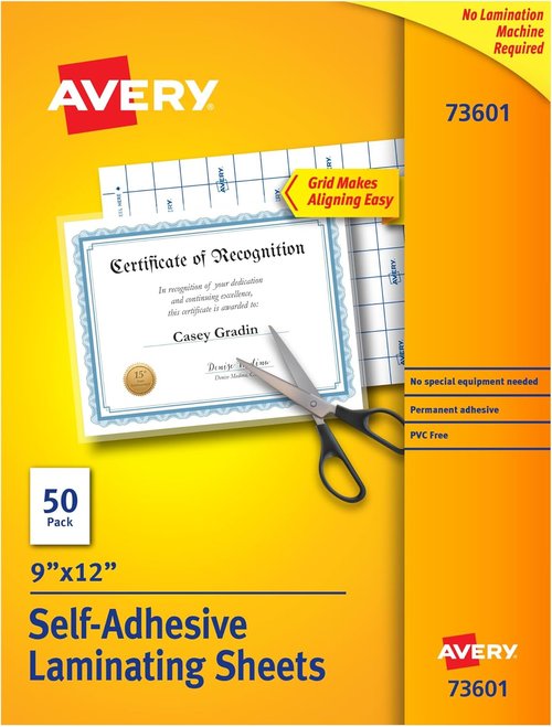 Avery Clear Laminating Sheets - 9" x 12" Permanent Self-Adhesive | 500 Total for Document Protection