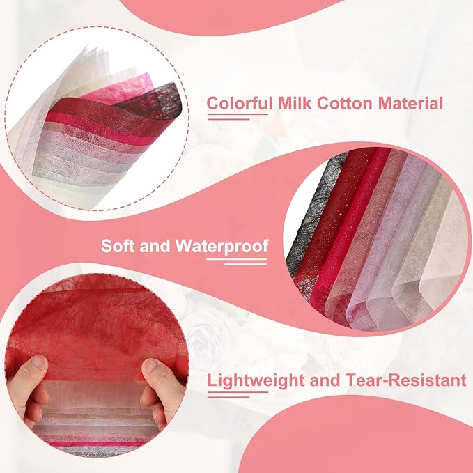 YELARXI Flower Wrapping Paper, Cotton Wrapping Flower Paper, Non-Woven Waterproof Floral Bouquet Wraps - Fitting for (Florist Supplies/Gift) 11.8 x 11.8 Inch & 38 Pack & White