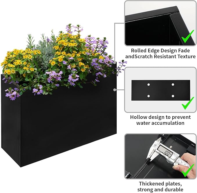 Tall Rectangle Planter 38 L x 12" W x 30" H Black Metal Large Planter Boxes Outdoor Pots,Flowers Pot Garden Porch Patio Privacy