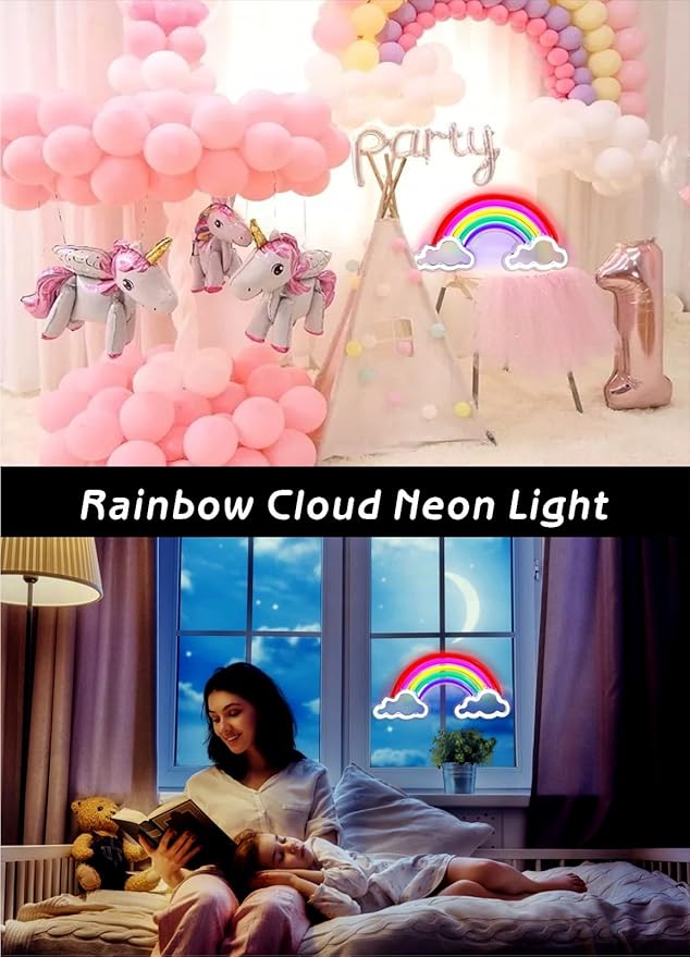 Neon Sign Light, Neon Rainbow Light for Kids USB Powered Rainbows LED Signs for Bedroom, Neon Sign for Wall Decor, Colorful Rainbow Cloud LED Sign, Party, Nightlight, Gift