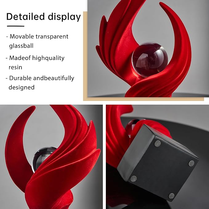 FJS Modern Red Statue Living Room Decor, Abstract Art Table Decor Accents, Resin Sculptures Home Decorations for Table Bookshelf TV Stand Living Room Dining Room Office