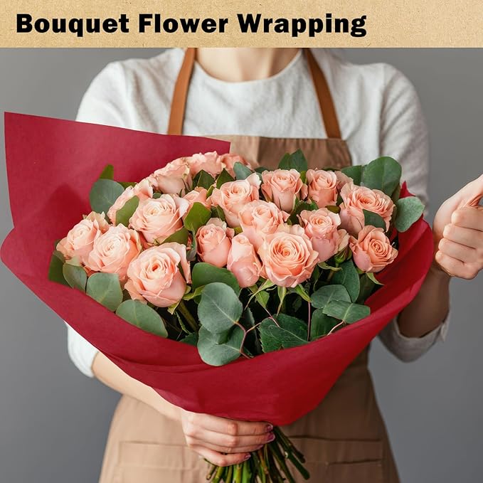 RUSPEPA Red Kraft Wrapping Paper Roll, 17.5"x 393"(32.8'), Recyclable Red Gift Wrap Paper for Christmas Gift Wrapping, Table Covering, Art & Craft Supplies, Mother's Day Bouquet Flower, 80GSM