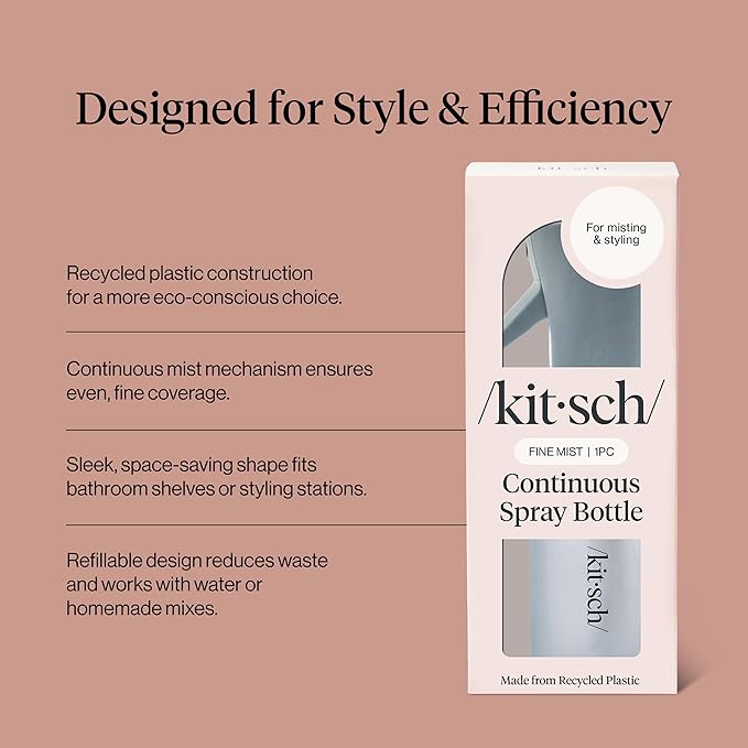 Kitsch Spray Bottle for Hair - Continuous Water Mister with Ultra Fine Mist for Hairstyling, Barbers, Salons, Cleaning, Plants, Versatile Spray Bottles - Made from Recycled Plastic - Haze Blue, 5 oz