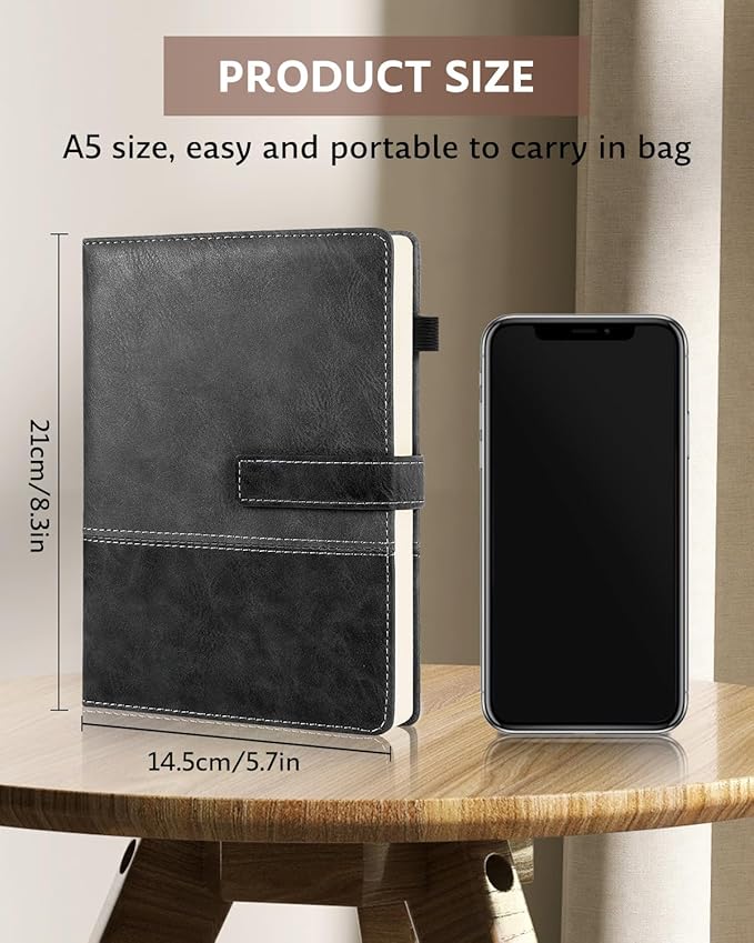 HULIPARK Leather Notebook Journal with Pen, A5 Lined Hardcover Notebook with Magnetic Closure, 240 Pages Daily Journal for Men Women, Ruled Journals Notebooks for Work, Writing, Note Taking - Black