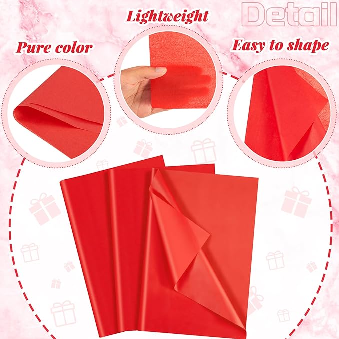 Qilery 500 Sheets Christmas Red Tissue Paper Bulk for Gift Bags 15 x 20 Inch Acid Free Decoupage Packaging Wrapping Paper Sheets for Christmas Decoration DIY Crafts, China para Piñatas, Wedding Party