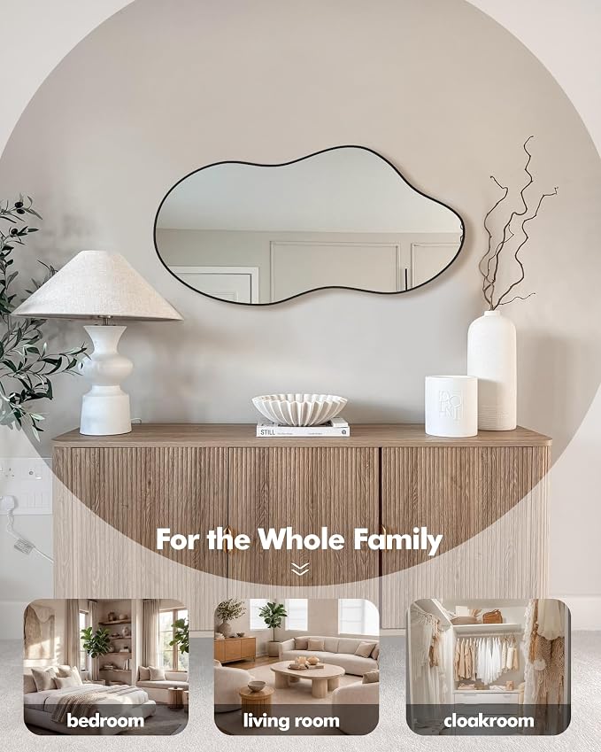 Irregular Wall Mirror 20×36 Inch Wall Mirrors Decorative Black Modern Asymmetrical Abstract Mirror for Bathroom Bedroom Living Room Entryway Hallway