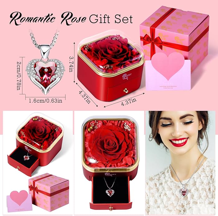 Mothers Day Mom Gifts,Eternal Rose Flower with Necklace Gifts for Women,Mother, Grandma,Wife and Girlfriend, Birthday Gift,Wedding, Thanksgiving Gift