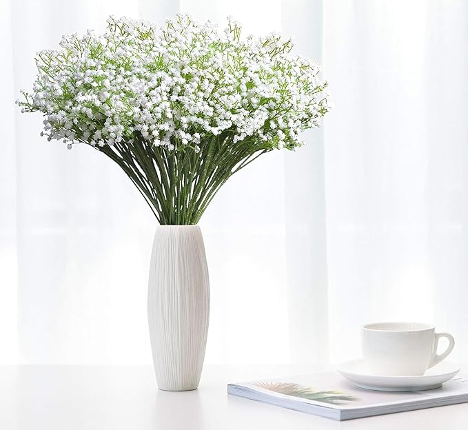JIFTOK Babys Breath Artificial Flowers, 180 Pcs Fake Flowers Gypsophila Bouquet Fall Flowers Artificial for Decoration, Real Touch Silk Flower for Wedding Christmas DIY Party Home Garden Office(White)