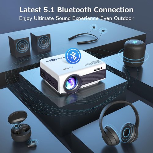 FUDONI 1080P WiFi Bluetooth Projector - Full HD Portable Outdoor Movie Projector | Built-in Speaker, Max 300" Screen