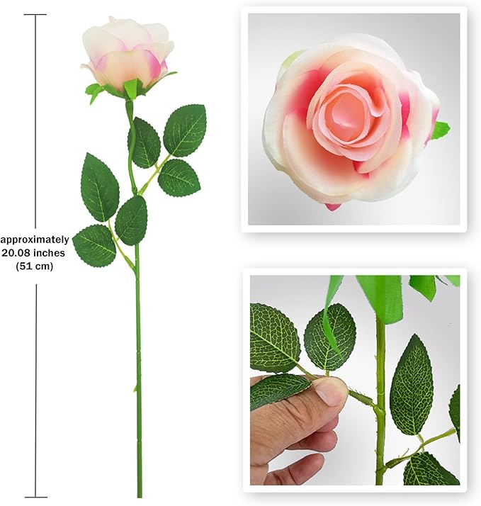 12 PCS Rose Artificial Silk Flowers, Fake Roses with Long Stems Realistic Faux Rose Flower Bouquets for Home Wedding Decoration Party-Gradient Pink