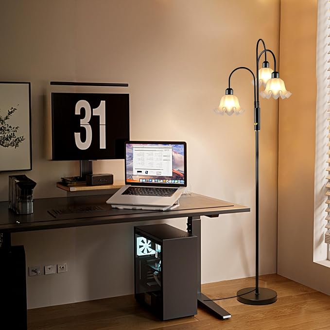 Lightdot 70IN Flower Floor Lamp for Living Room, 3 Light Dimmable Tree Floor Lamps with 3000K Bulb Included for Wedding/Party, Unique Floral Tall Lamp with 5Lbs Heavy Base for Bedroom/Sofa -Black