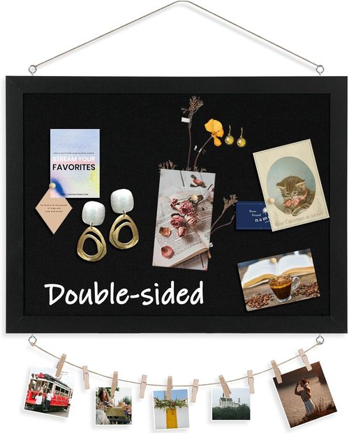 Dollar Boss Black Cork Board - Double-Sided 16''X12'' Linen Design | Stylish Wall Bulletin Board for Home & Office
