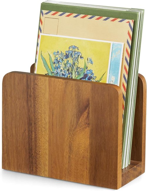 Acacia Wood Mail Organizer - Stylish Desk Mail Holder & Bathroom Tampon Storage | Elegant Decor