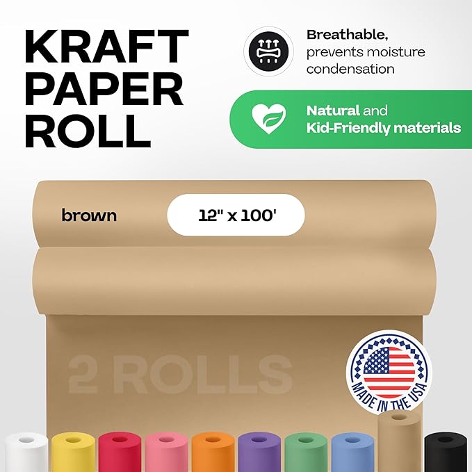 12" x 1200" (100 ft) Brown Kraft Paper Roll, Pack of 2 - USA-Made Quality Craft Paper for Gift Wrapping, Kids' Arts & Crafts, School Projects - 100% Recycled, 50 lb Natural Material by IDL Packaging
