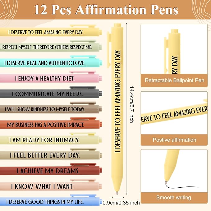 Kosiz 24 Pcs/12 Set Positive Affirmation Gifts Gratitude Spiral Notebooks with Pens Motivational Encouragement Notepads Daily Affirmations Journal for Women Valentine Galentine Gifts (Plant)
