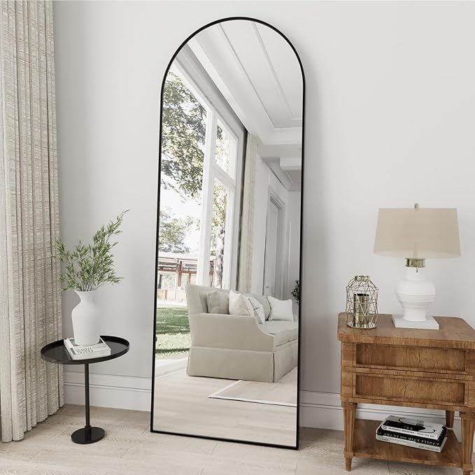 Dewfig Arched Full Length Mirror, 58"x18" Large Floor Mirror with Stand, Full Body Mirrors for Leaning or Hanging, Wall Mirrors for Bedroom, Living Room,Dressing Room, Black