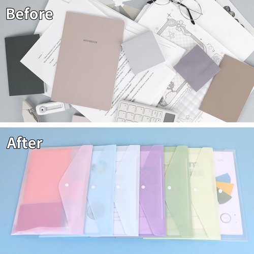 EOOUT 14-Piece Plastic Envelopes - Durable Document Folders with Snap Closure | A4 & Letter Size for School & Office