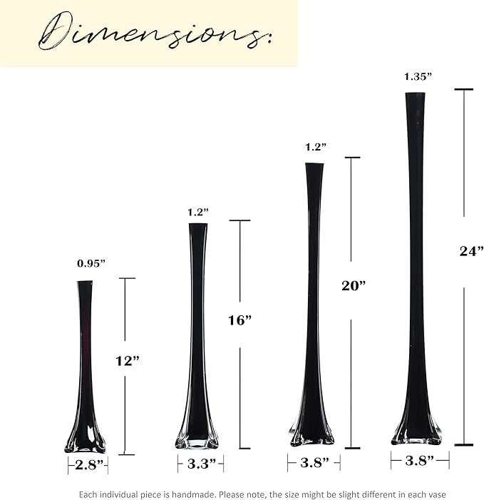 Craft And Party, Pack of 12, Eiffel Tower Vases Centerpiece for Flower, Wedding, Decoration. (20", Black)