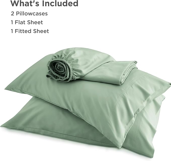 Bedsure King Size Sheets Set, Cooling Sheets for Hot Sleepers, Rayon Derived from Bamboo, Breathable & Soft, Deep Pocket Up to 16 Inches, Hotel Luxury Silky Bedding, Sage Green