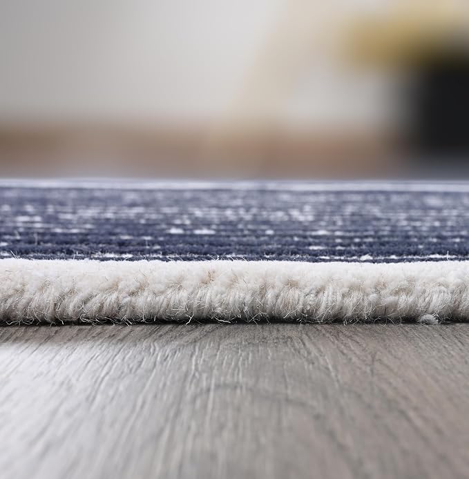 Modern Handmade Wool Area Rug, Abstract Curved Line Geometric Carpet for Living Room Bedroom, Contemporary Tufted Indoor Rug with Soft Pile and Cotton Backing (Ink, 8' x 10')