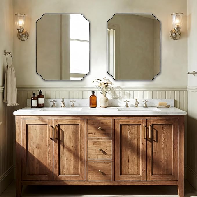 ANDY STAR 24x30 Inch Chrome Bathroom Mirror, Polished Nickel Mirrors for Wall, Modern Scalloped Mirror in Rustproof Stainless Steel Thin Frame, Elegant Scalloped Edge Design, Ideal for Home Remodel