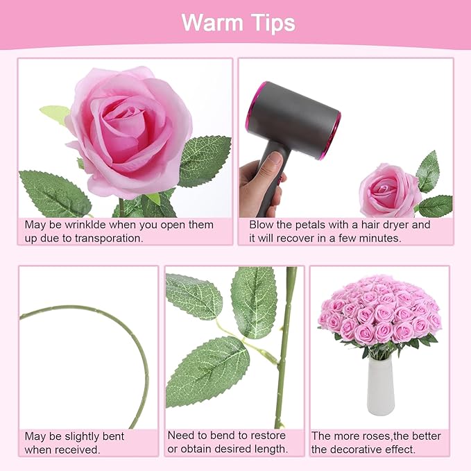 12Pcs Pink Roses Artificial Flowers Fake Roses Faux Velvet Silk Flower for Home Wedding Decoration (Pearl Rose, Gradient Pink)