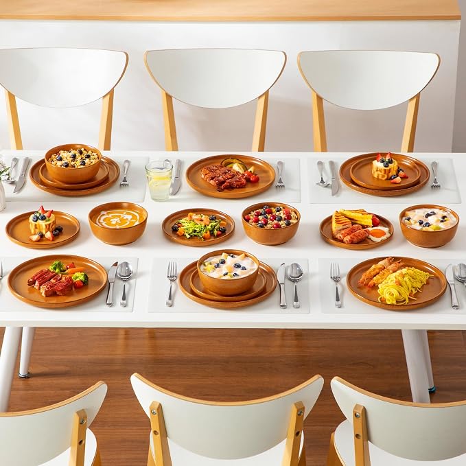 vancasso Plates and Bowls Sets, 18 Pieces Stoneware Dinnerware Set for 6, Ceramic Dish Set for Kitchen, Microwave and Dishwasher Safe, Caramel Yellow, Series ZERMATT