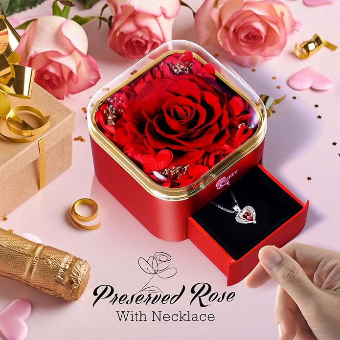 Mothers Day Mom Gifts,Eternal Rose Flower with Necklace Gifts for Women,Mother, Grandma,Wife and Girlfriend, Birthday Gift,Wedding, Thanksgiving Gift